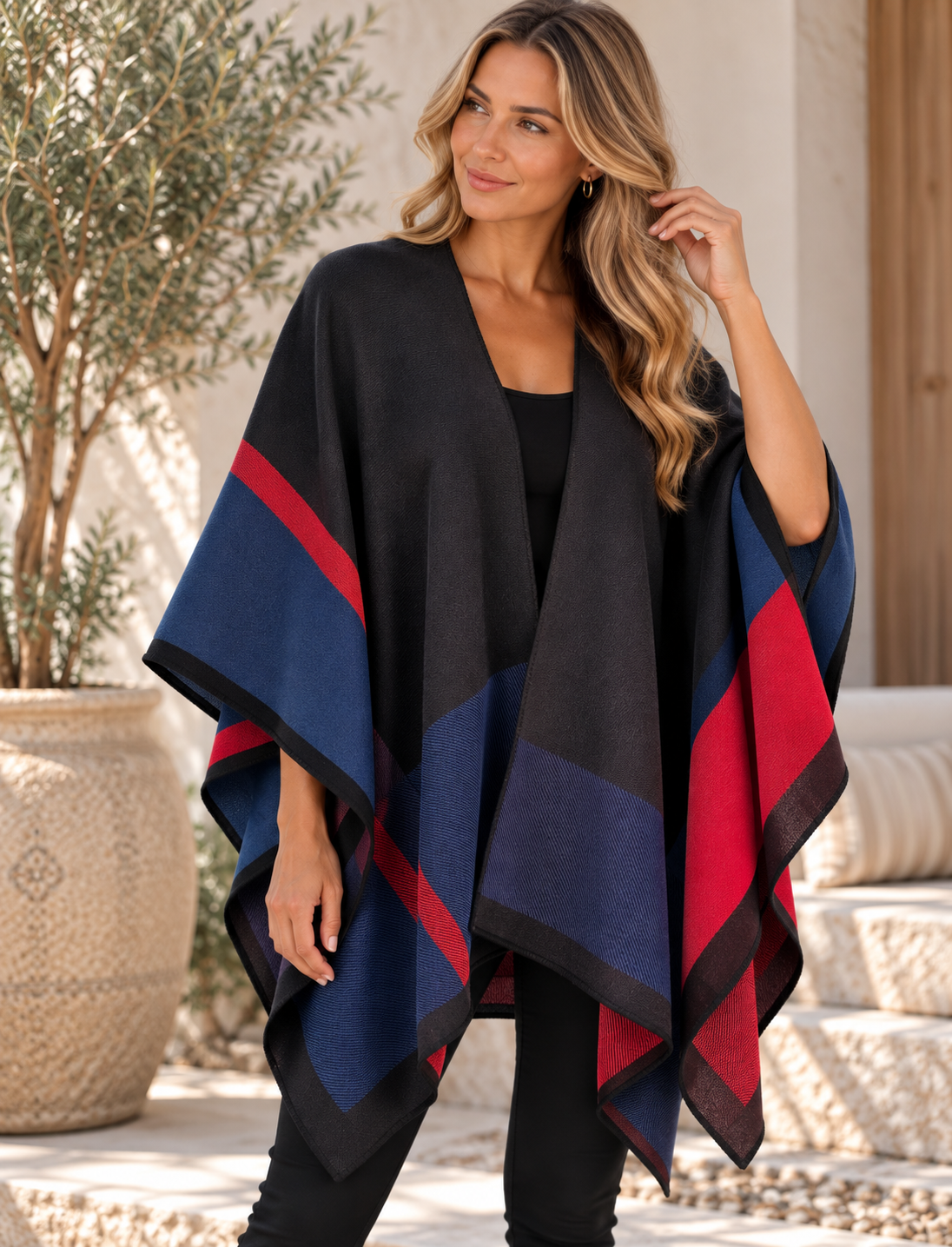 100% Alpaca Reversible Striped Ruana