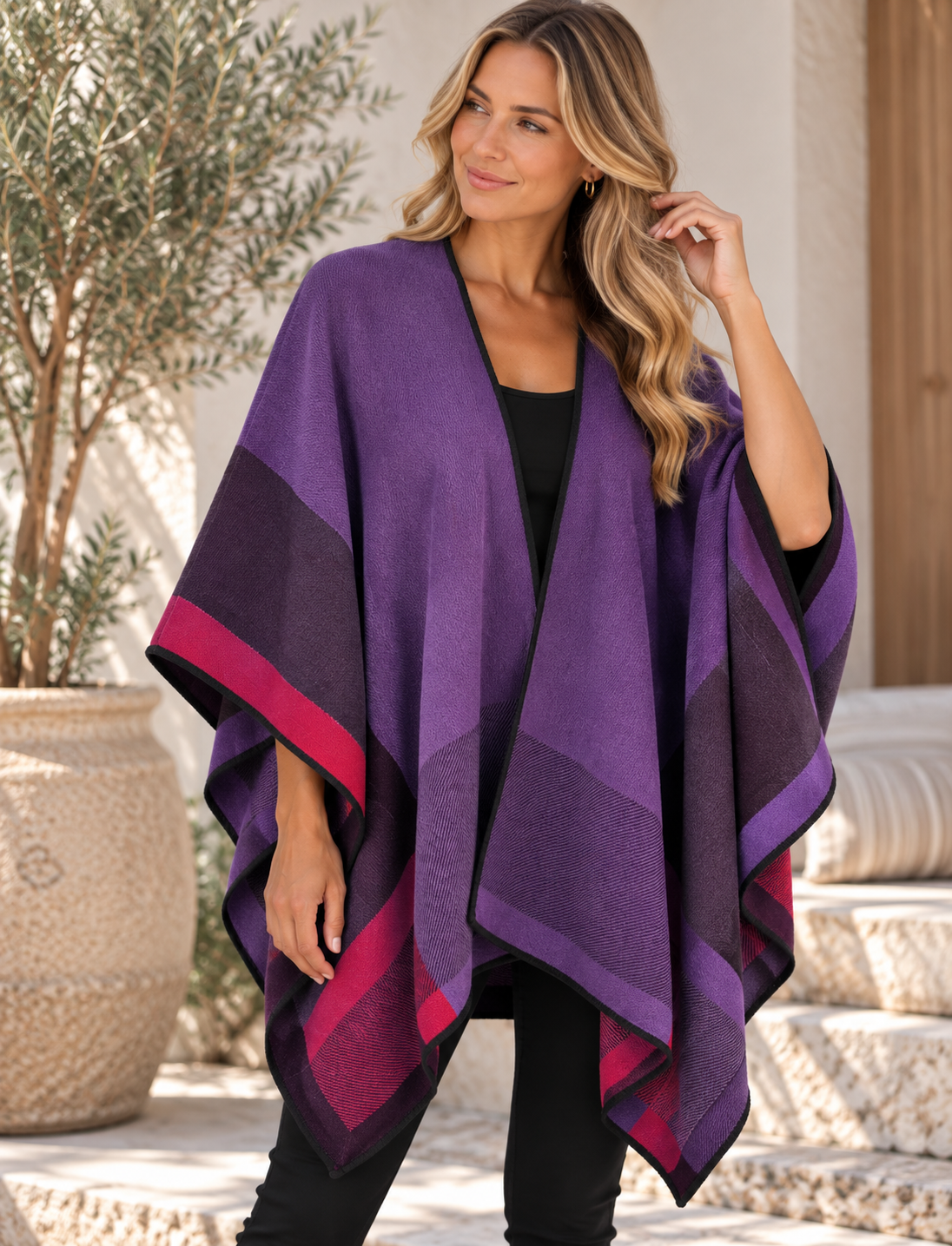 100% Alpaca Reversible Striped Ruana
