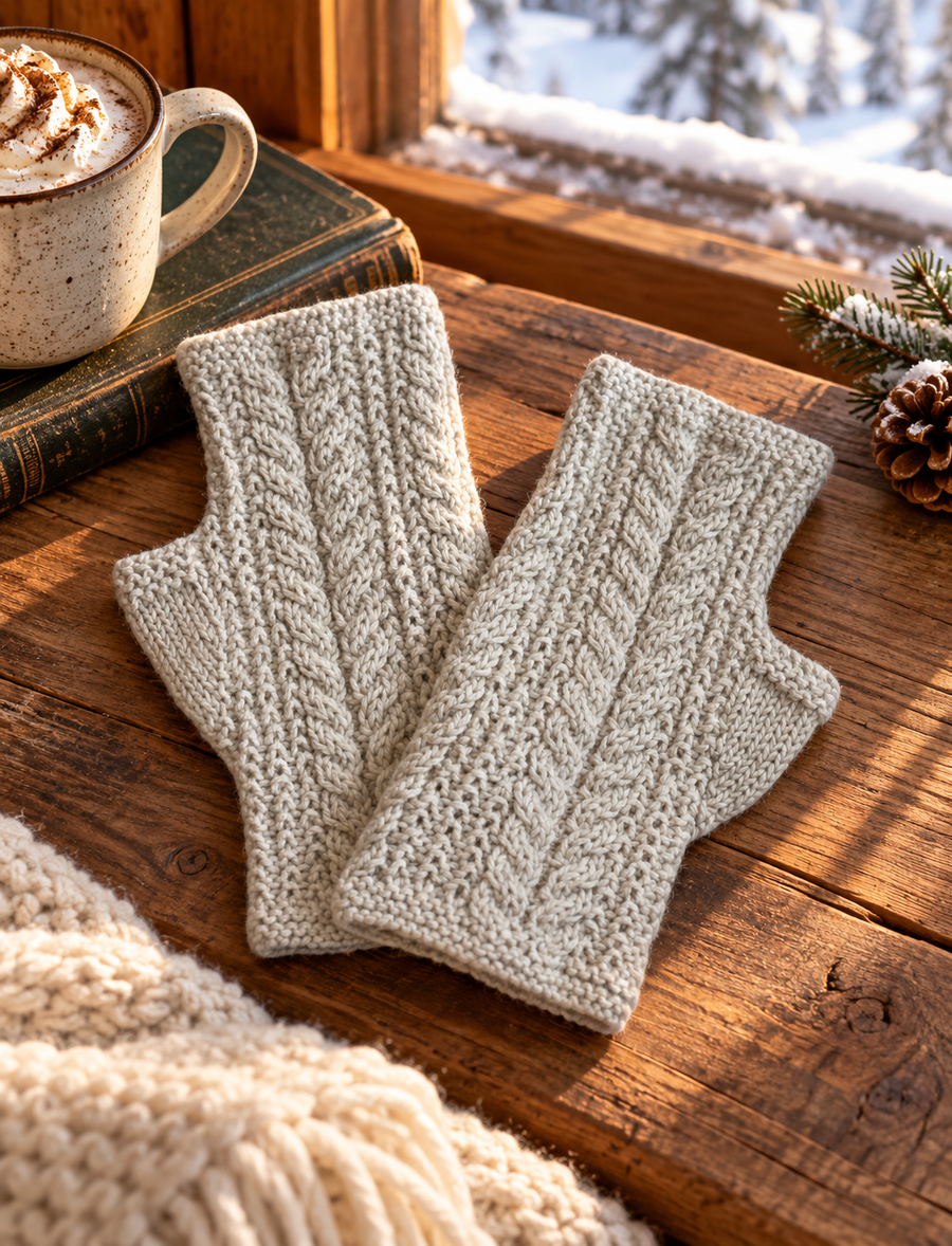 Alpaca Cable Fingerless Gloves
